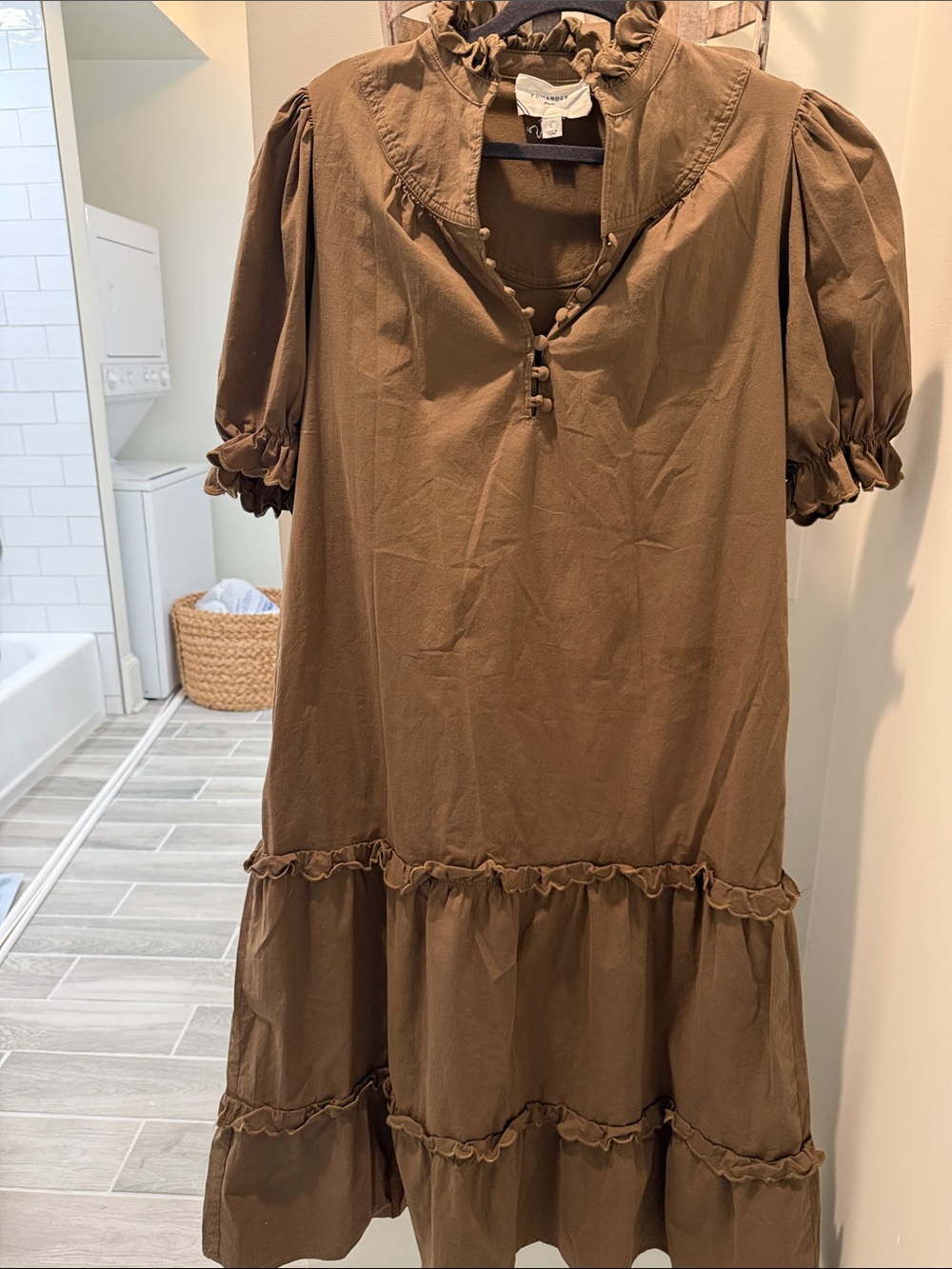 Pomander Place Chocolate Brown Puff Sleeve Tiered Maxi Dress